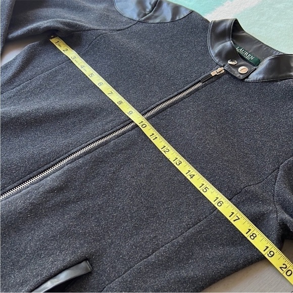 Lauren Ralph Lauren Faux Leather Detail Long Sleeve Front Zip Moto Jacket - Picture 11 of 12